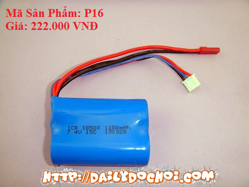 P16 - Pin 1100mAH x 7.4 V, chân cắm đỏ tròn, trắng dăm - Giá 222.000 VNĐ